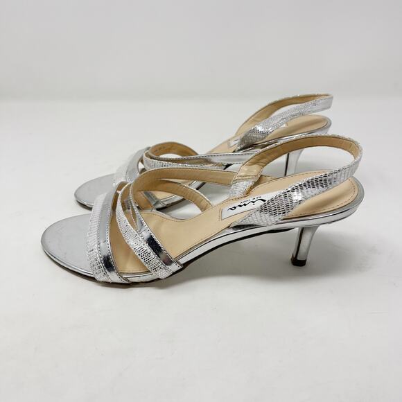 Nina New York Womens 6.5 Silver Canton Strappy Sling Back Open Toe Heels Evening - Picture 6 of 13